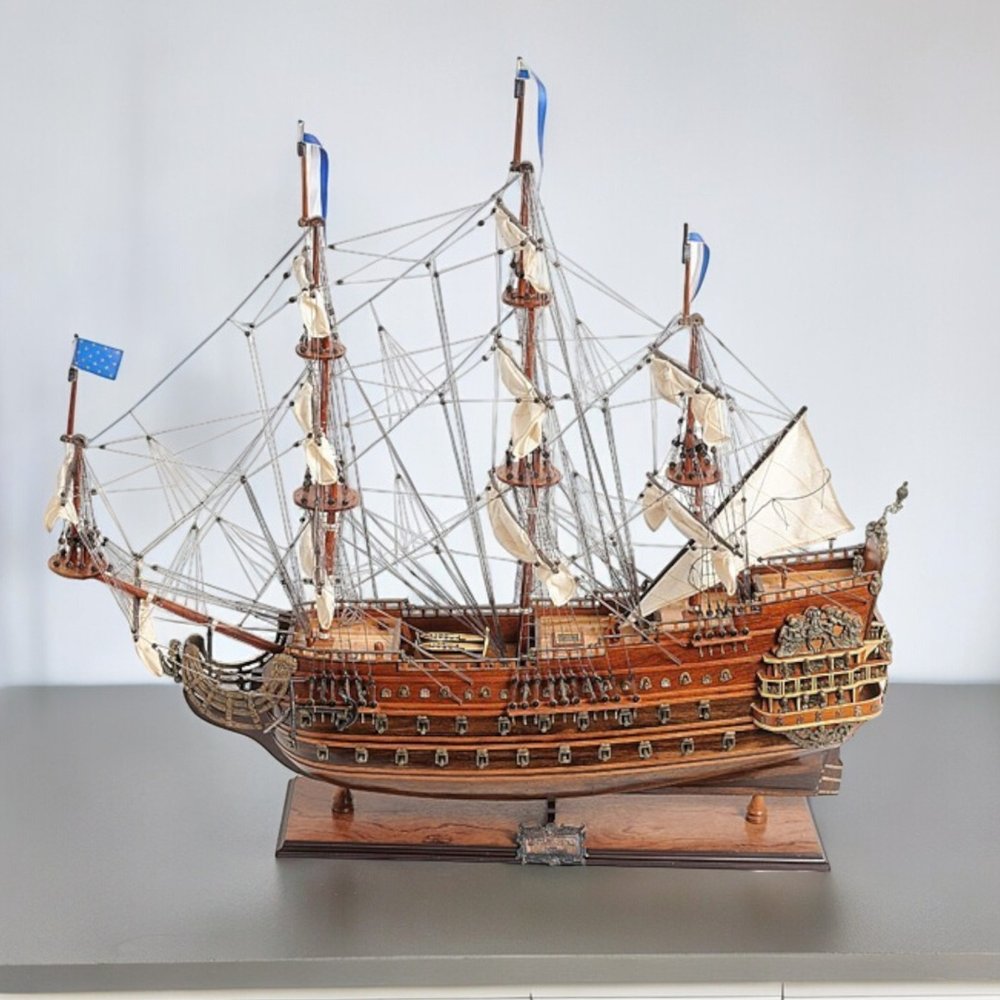 27" Brown Solid Wood Hand Painted Boat Model Boat HomeRoots