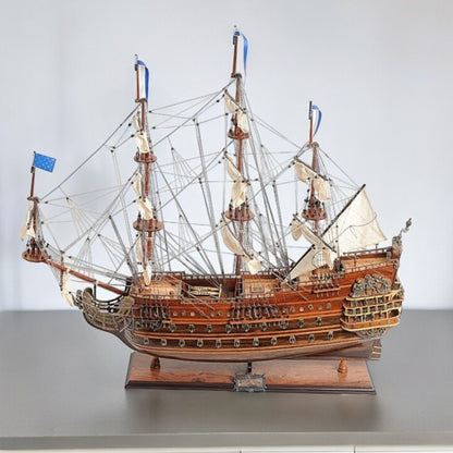 27" Brown Solid Wood Hand Painted Boat Model Boat HomeRoots