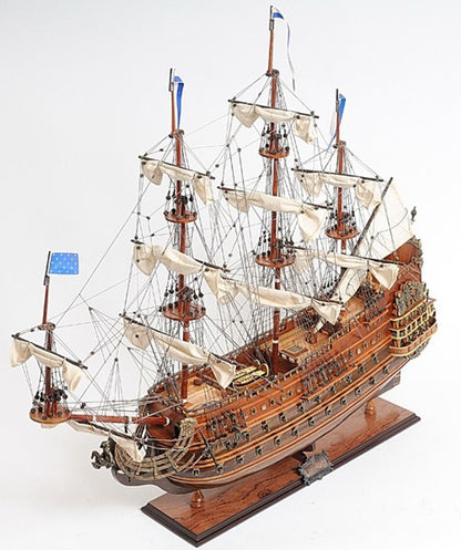 27" Brown Solid Wood Hand Painted Boat Model Boat HomeRoots