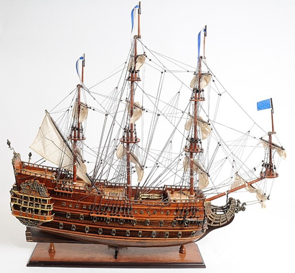 27" Brown Solid Wood Hand Painted Boat Model Boat HomeRoots