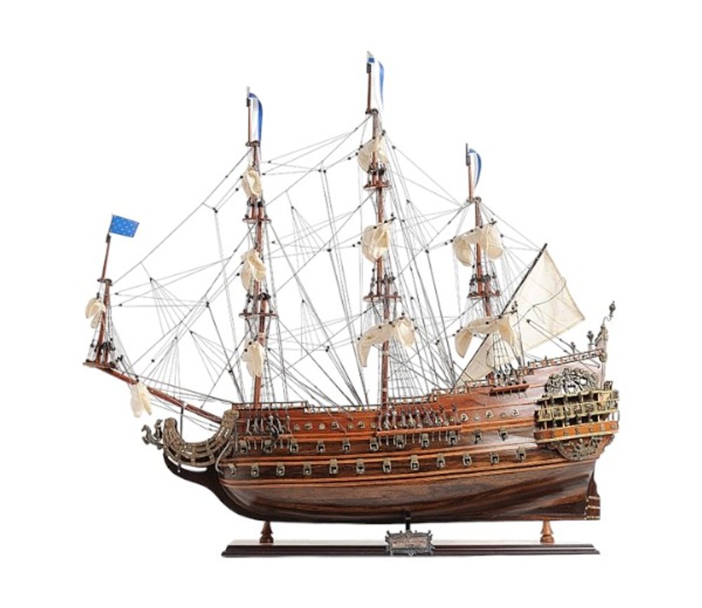 33" Brown Solid Wood Hand Painted Boat Model Boat HomeRoots