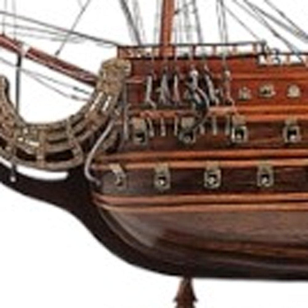 33" Brown Solid Wood Hand Painted Boat Model Boat HomeRoots