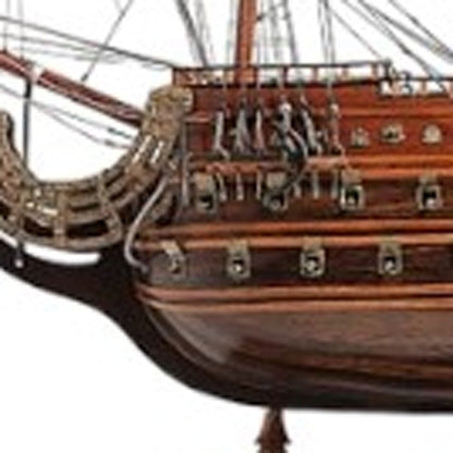 33" Brown Solid Wood Hand Painted Boat Model Boat HomeRoots
