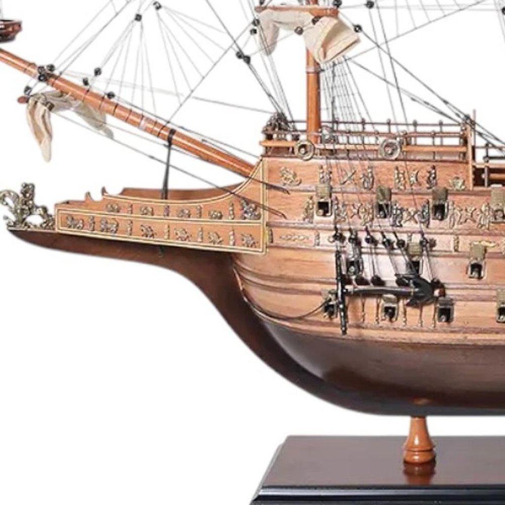 33" Wood Brown Sovereign of the Seas Hand Painted Boat Sculpture HomeRoots