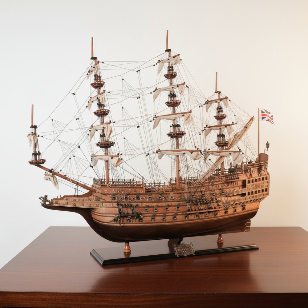 33" Wood Brown Sovereign of the Seas Hand Painted Boat Sculpture HomeRoots