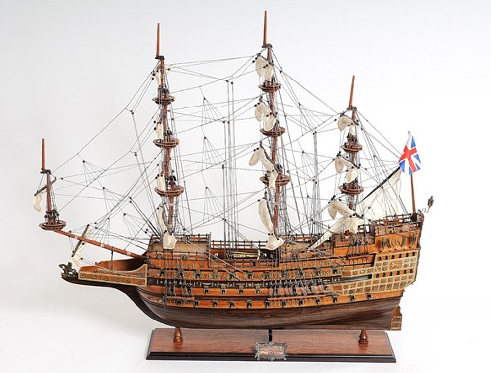 33" Wood Brown Sovereign of the Seas Hand Painted Boat Sculpture HomeRoots