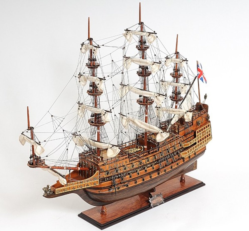 33" Wood Brown Sovereign of the Seas Hand Painted Boat Sculpture HomeRoots