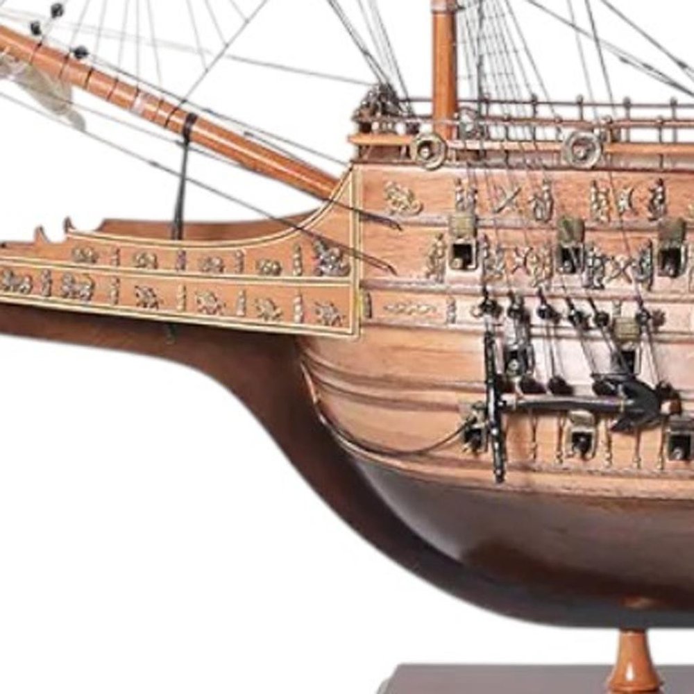 33" Wood Brown Sovereign of the Seas Hand Painted Boat Sculpture HomeRoots
