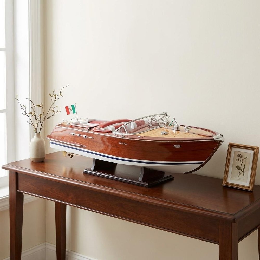 10" Brown Solid Wood Hand Painted Model Boat HomeRoots