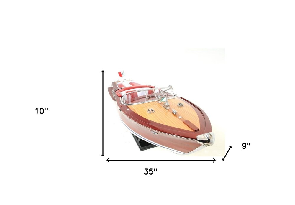 10" Brown Solid Wood Hand Painted Model Boat HomeRoots