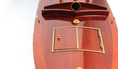 9" Blue and Brown Solid Wood Hand Painted Model Boat Tabletop Sculpture HomeRoots