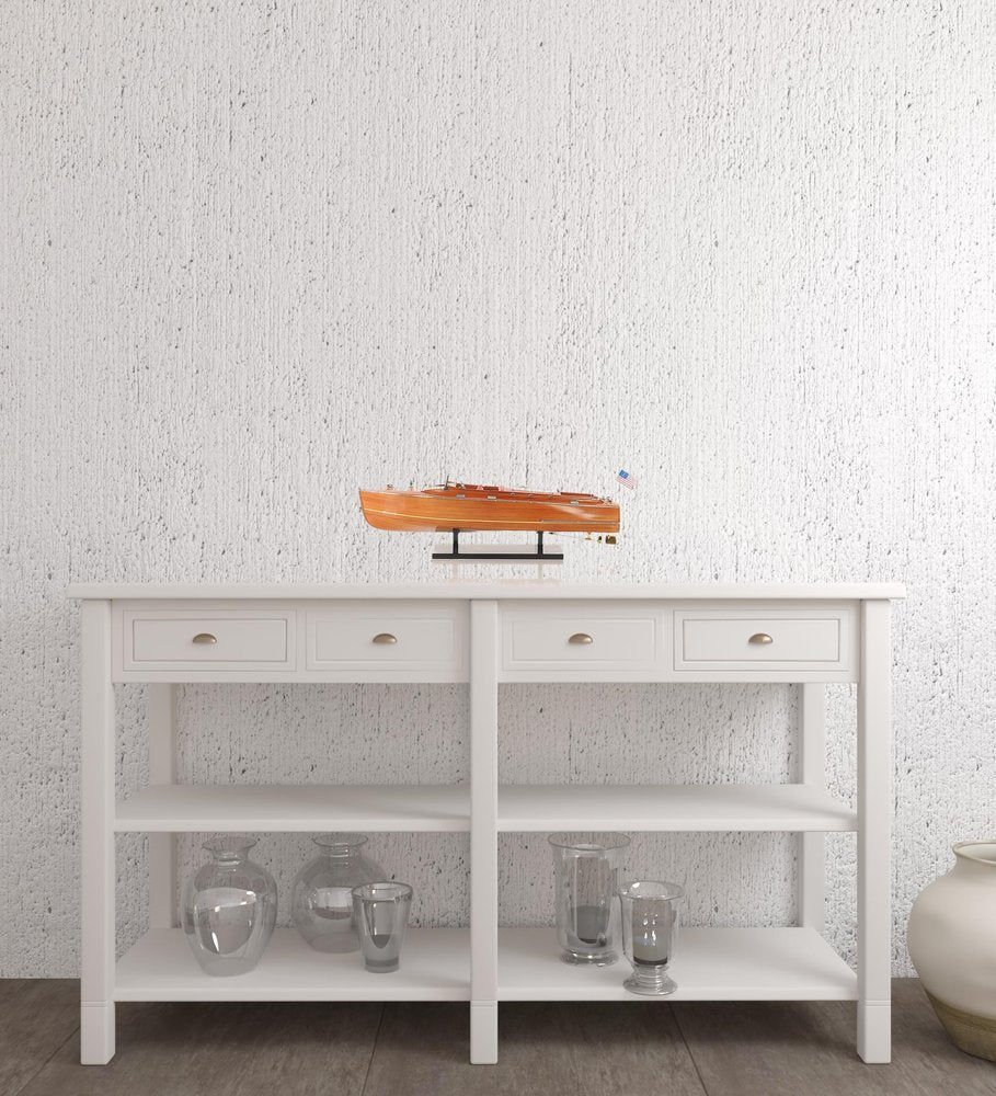 8" Brown Manufactured Wood Hand Painted Decorative Boat HomeRoots