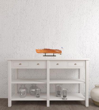 8" Brown Manufactured Wood Hand Painted Decorative Boat HomeRoots