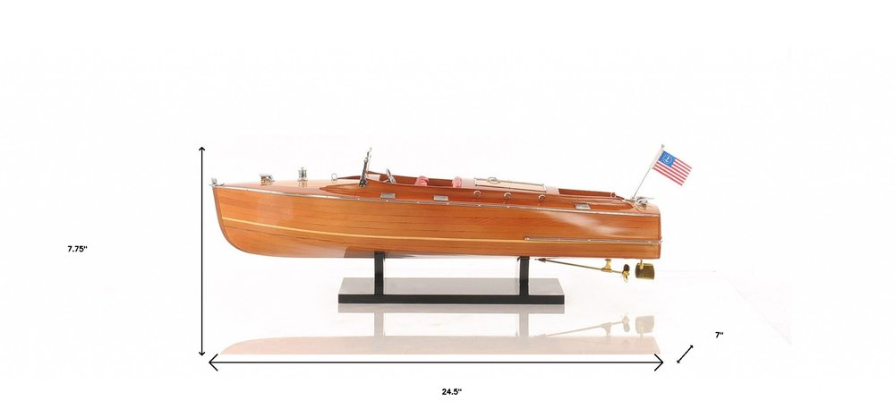 8" Brown Manufactured Wood Hand Painted Decorative Boat HomeRoots