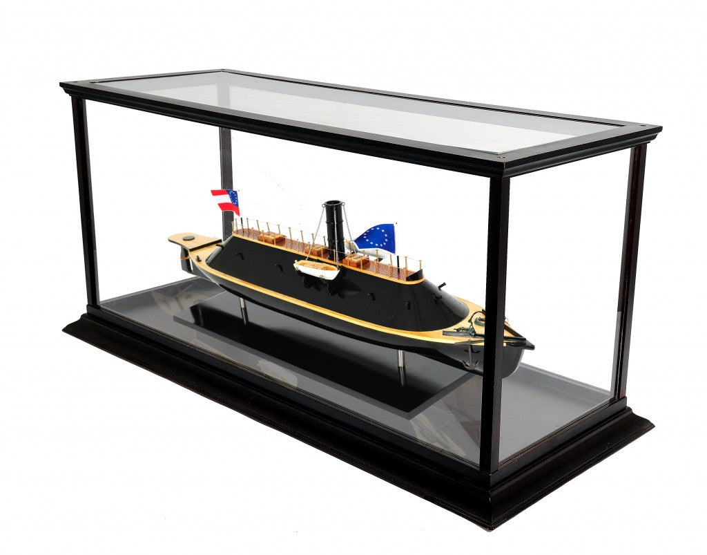 16" Brown and Black Solid Wood Hand Painted CSS Virginia Display Case Model Boat