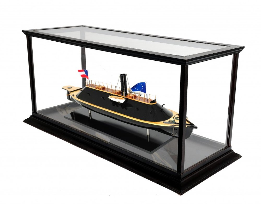 16" Brown and Black Solid Wood Hand Painted CSS Virginia Display Case Model Boat HomeRoots