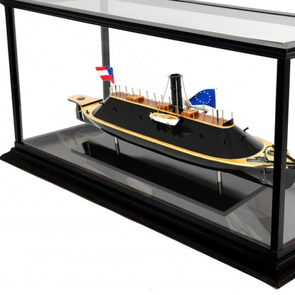 16" Brown and Black Solid Wood Hand Painted CSS Virginia Display Case Model Boat