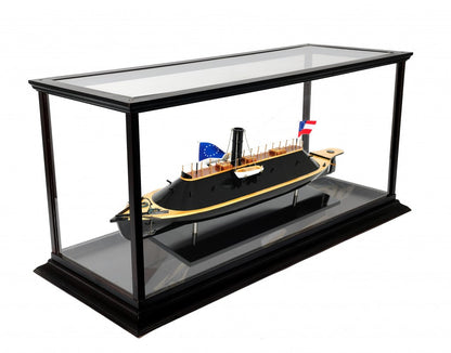 16" Brown and Black Solid Wood Hand Painted CSS Virginia Display Case Model Boat