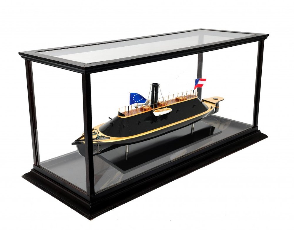 16" Brown and Black Solid Wood Hand Painted CSS Virginia Display Case Model Boat HomeRoots