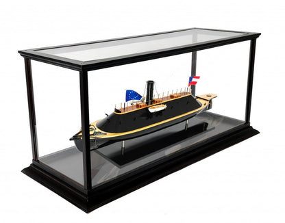 16" Brown and Black Solid Wood Hand Painted CSS Virginia Display Case Model Boat HomeRoots