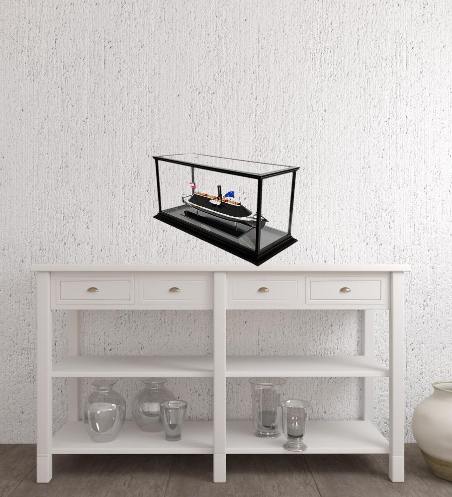 16" Brown and Black Solid Wood Hand Painted CSS Virginia Display Case Model Boat HomeRoots