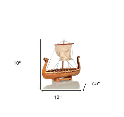 10" Natural Solid Wood Hand Painted Decorative Boat HomeRoots