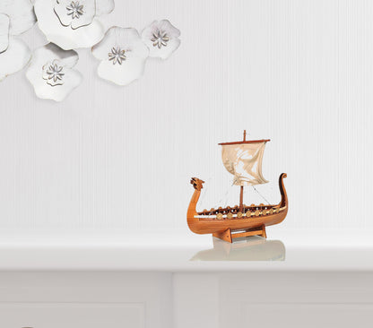 10" Natural Solid Wood Hand Painted Decorative Boat