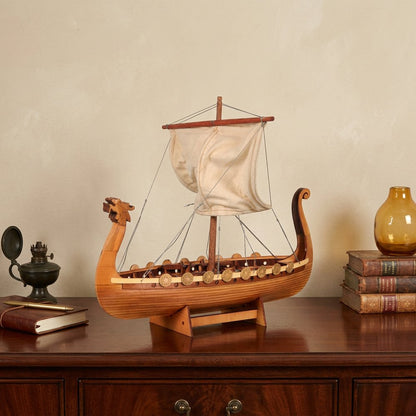 10" Natural Solid Wood Hand Painted Decorative Boat HomeRoots