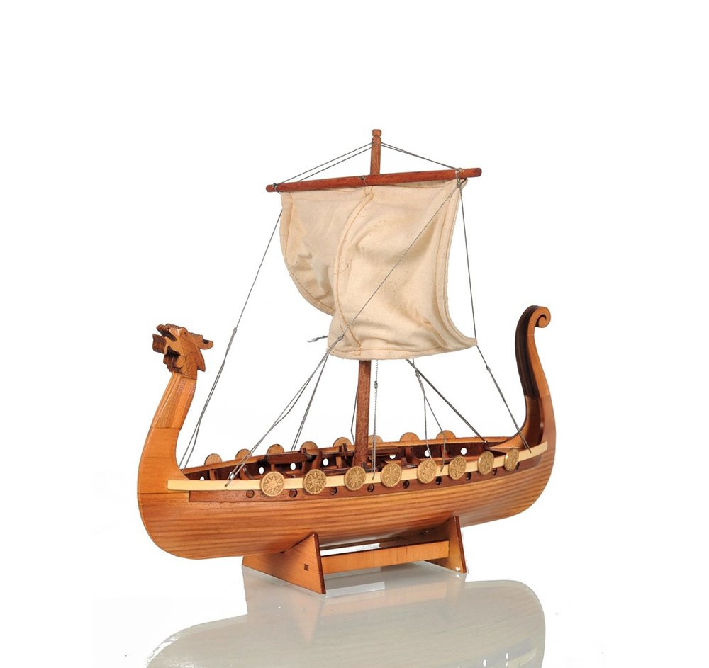 10" Natural Solid Wood Hand Painted Decorative Boat HomeRoots