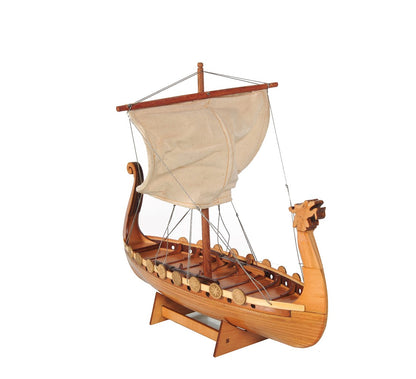 10" Natural Solid Wood Hand Painted Decorative Boat