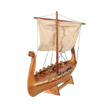 10" Natural Solid Wood Hand Painted Decorative Boat HomeRoots