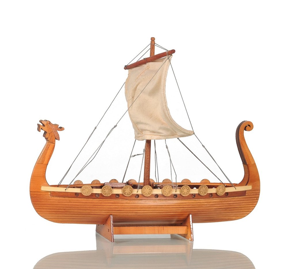 10" Natural Solid Wood Hand Painted Decorative Boat HomeRoots