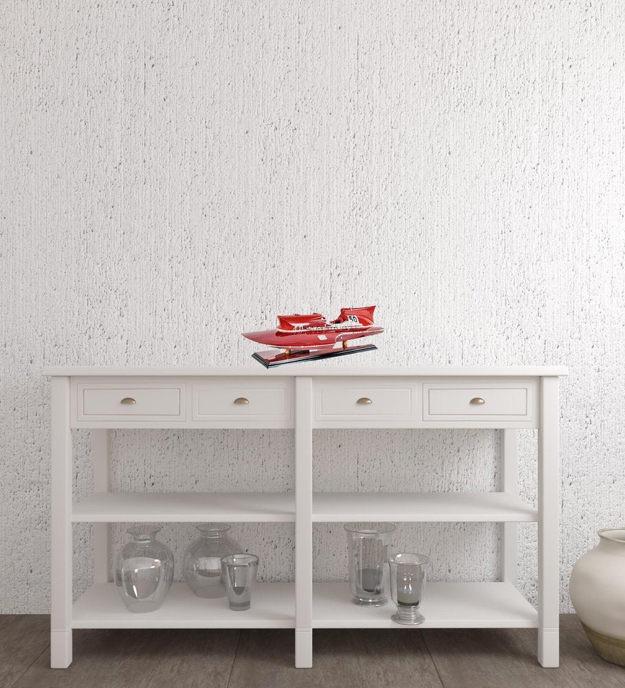 7" Red Manufactured Wood Hand Painted Decorative Boat HomeRoots