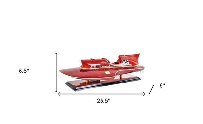 7" Red Manufactured Wood Hand Painted Decorative Boat HomeRoots