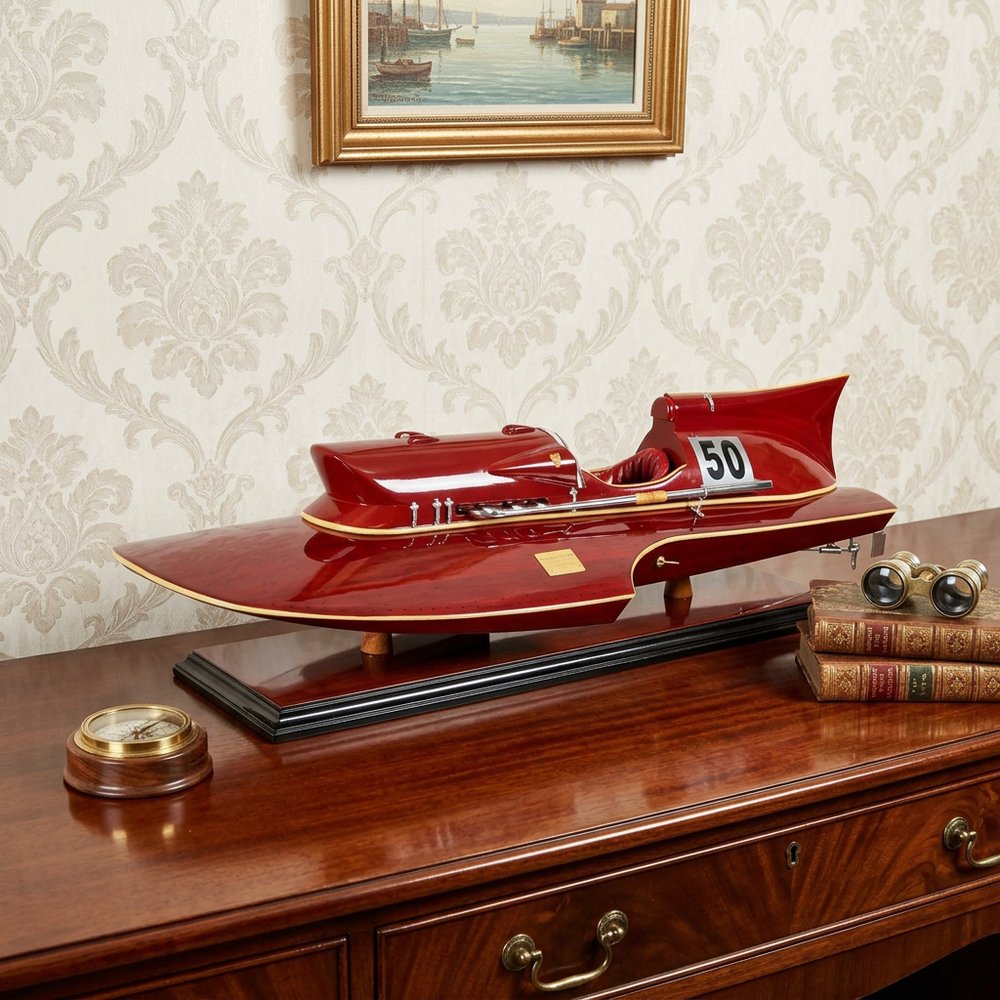 7" Red Manufactured Wood Hand Painted Decorative Boat HomeRoots