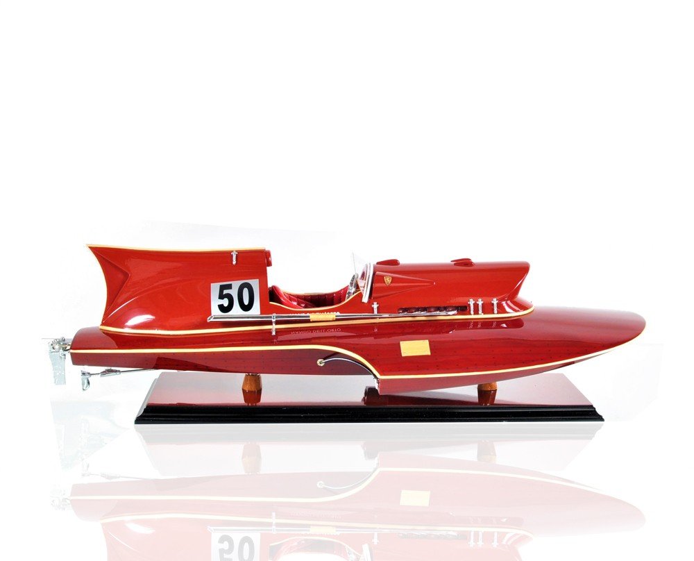 7" Red Manufactured Wood Hand Painted Decorative Boat — view 4