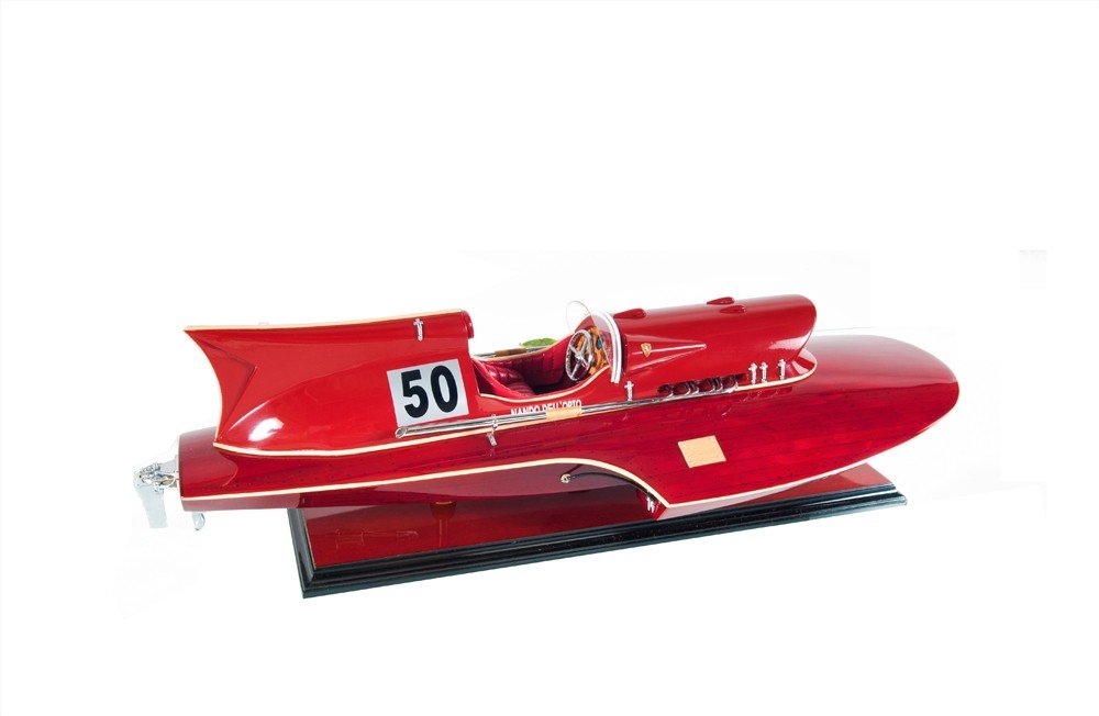 7" Red Manufactured Wood Hand Painted Decorative Boat — view 5