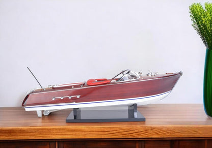 9" Brown Wood Hand Painted Boat Sculpture HomeRoots