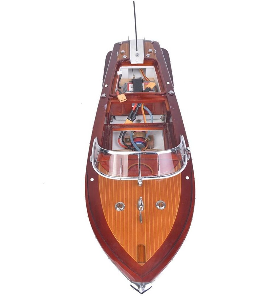 9" Brown Wood Hand Painted Boat Sculpture — view 6