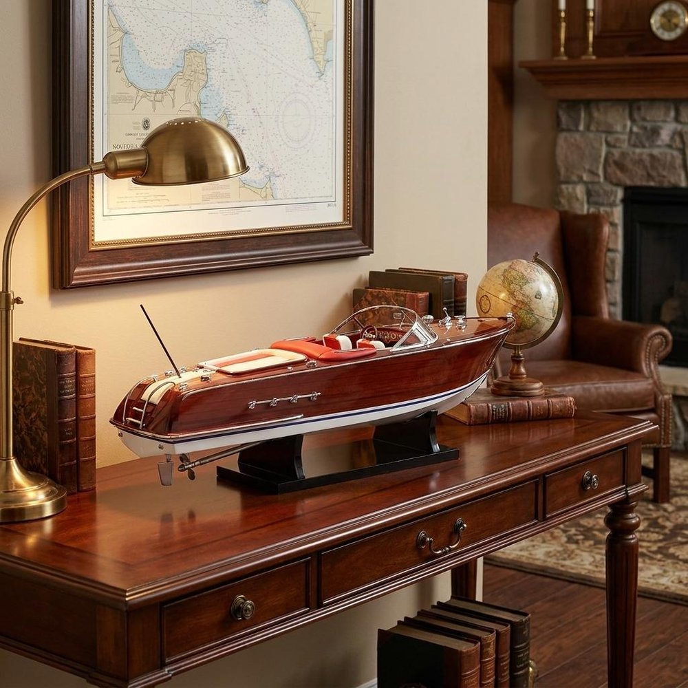 9" Brown Wood Hand Painted Boat Sculpture HomeRoots