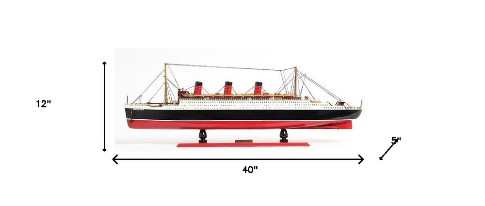 12" Black and Red Solid Wood Hand Painted RMS Queen Mary Large Model Boat HomeRoots