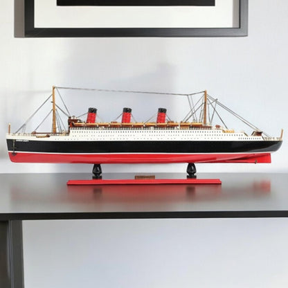 12" Black and Red Solid Wood Hand Painted RMS Queen Mary Large Model Boat HomeRoots