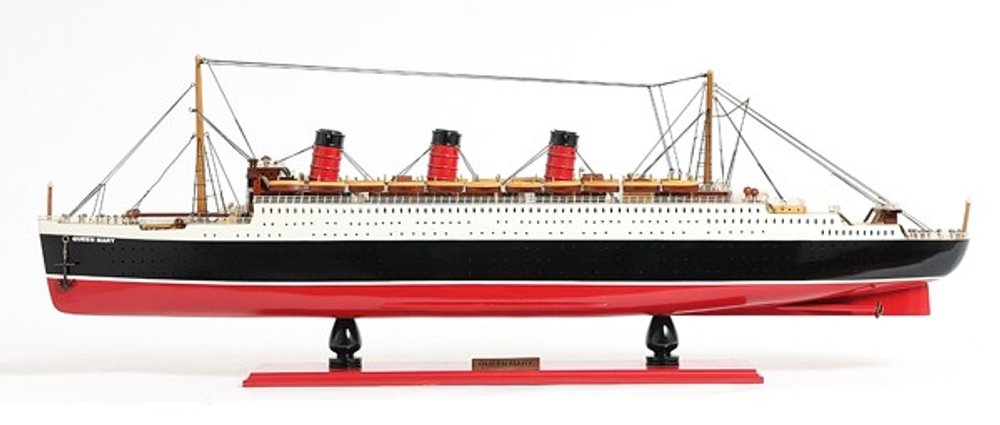 12" Black and Red Solid Wood Hand Painted RMS Queen Mary Large Model Boat HomeRoots