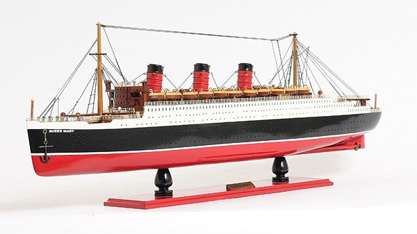 12" Black and Red Solid Wood Hand Painted RMS Queen Mary Large Model Boat