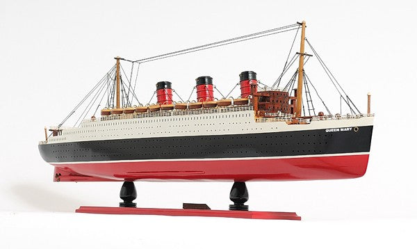 12" Black and Red Solid Wood Hand Painted RMS Queen Mary Large Model Boat