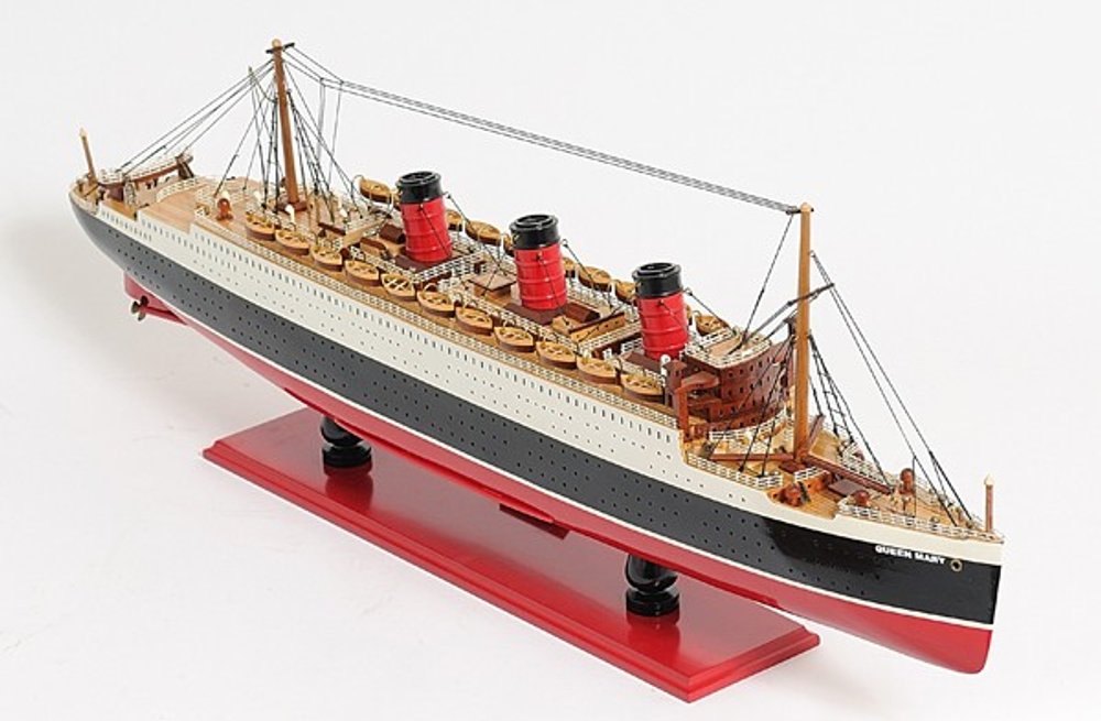 12" Black and Red Solid Wood Hand Painted RMS Queen Mary Large Model Boat HomeRoots