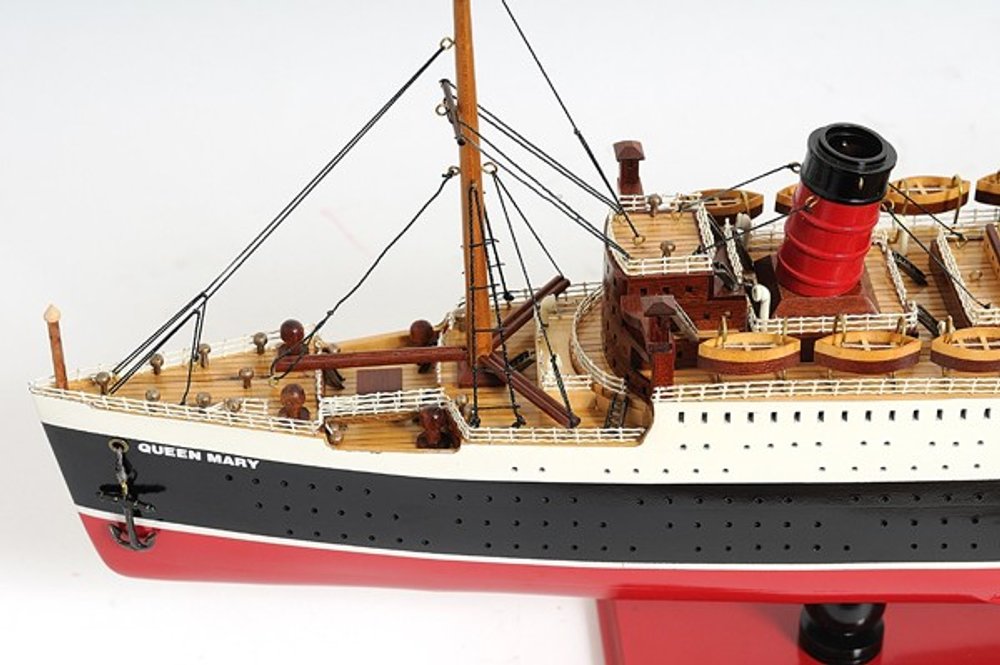 12" Black And Red Solid Wood Hand Painted Boat Model Boat — view 9