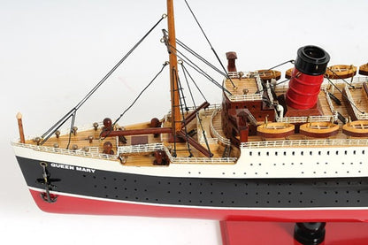 12" Black and Red Solid Wood Hand Painted RMS Queen Mary Large Model Boat HomeRoots