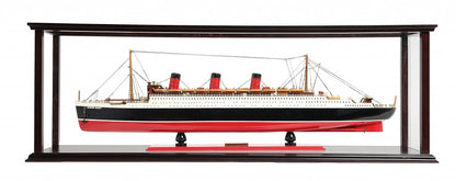 15" Black and Red Solid Wood Hand Painted RMS Queen Mary Large Display Case Model Boat