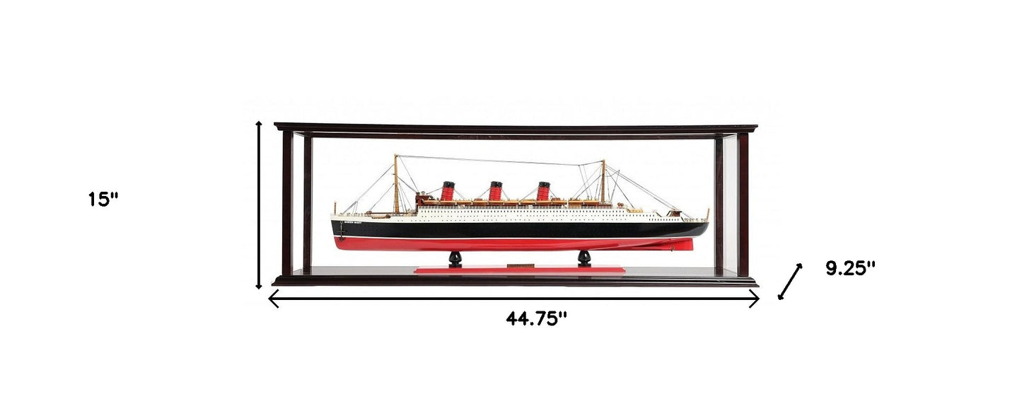 15" Black and Red Solid Wood Hand Painted RMS Queen Mary Large Display Case Model Boat